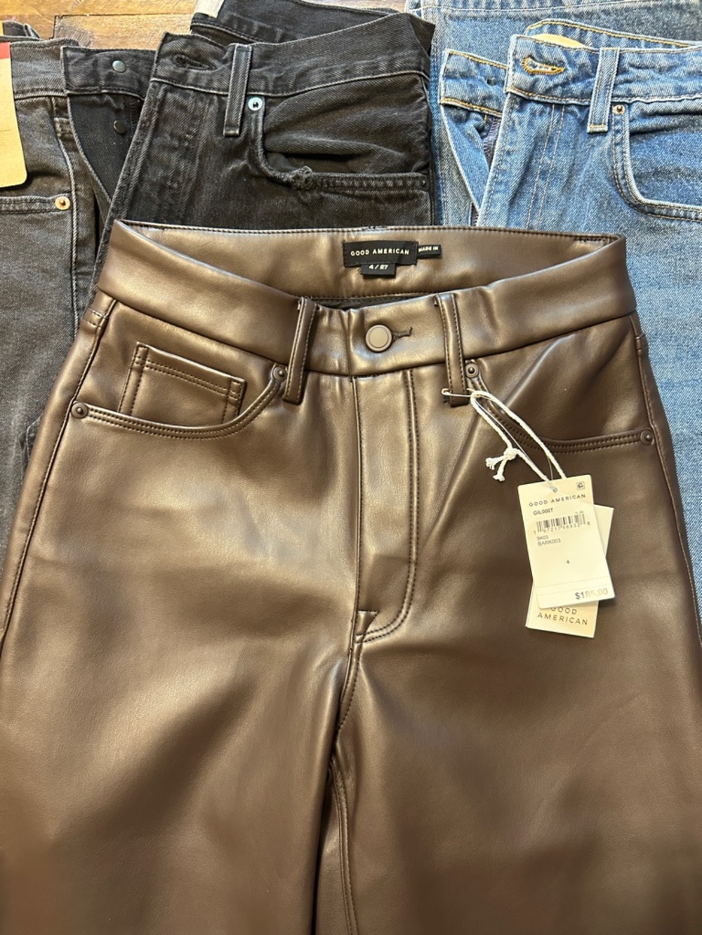 NWT Good American Brown Faux Leather Pants